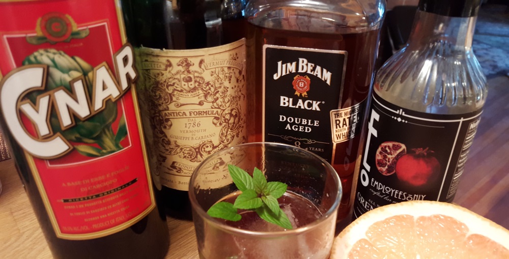 An Exotic Cocktail Bourbon, Vermouth, Cynar, Grapefruit